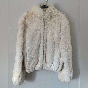 Niki Vintage White Rabbit Fur Coat Jacket with Muff Full Zip Small Medium